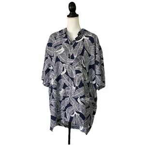 Caribbean Navy White Print‎ Shirt Short Sleeve Print Men's Resort Casual Size XL